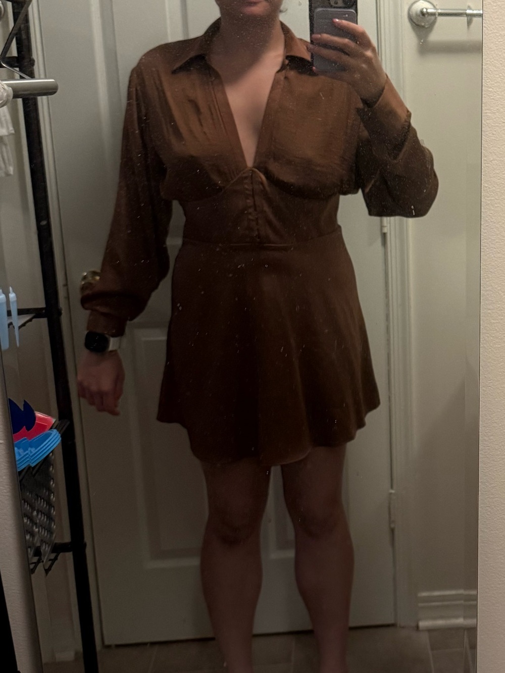 Urban Outfitters Brown Long-Sleeve Mini Dress